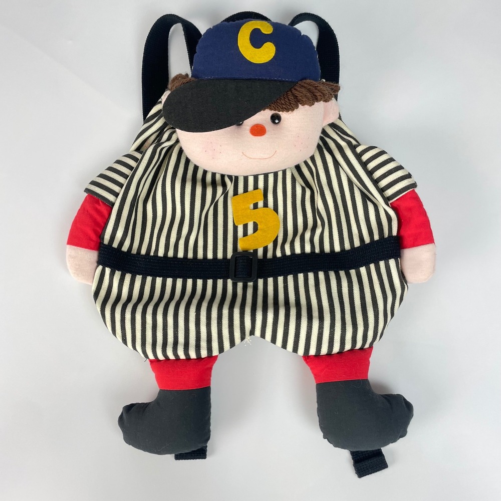 Vintage Child's Backpack Baseball Player Plush Novelty Bag Boy Sporty Cotton